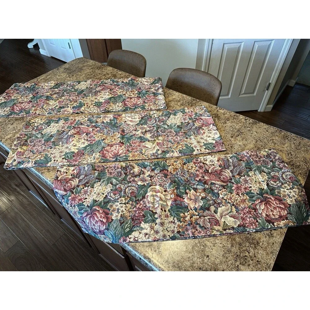Vintage 3  Curtron 80” x 14”  Valance Floral Tapestry CottageCore Grannycore
